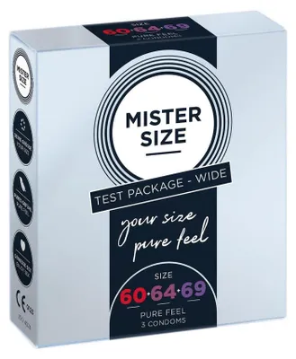 Obrázok produktu pre Prezervatívy Mister Size pre jedinečný pocit a maximálny komfort, rôzne veľkosti 60mm, 64mm a 69mm, balenie 3 kusy