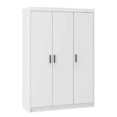 Produktbild von Drehtürenschrank ELENA 3D Weiß mit schwarze Griffe - Kleiderschrank 130 cm mit glatten 3 Türen