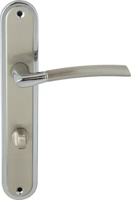 Produktbild von DOMINO Türgriff 78 Drückergarnitur WC - Badezimmer Set | Links & Rechts Türbeschlag für WC/Badezimmertüren | L-Form | Türbeschläge aus Aluminium | Chrom/Nickel Türdrückergarnitur | PRESTO M6/M9