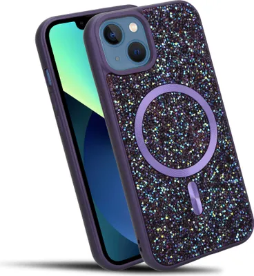Immagine prodotto di Cadorabo custodia per Apple iPhone 13 / 14 custodia glitter compatibile con MagSafe in LILA custodia magnetica per cellulare Sparkle Diamond per Apple iPhone 13 / 14 custodia protettiva in cristallo antiurto con forza magnetica