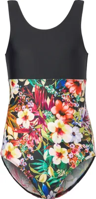 Image de Maillot de bain une pièce pour adolescente, protection UV 50 MS10-445 (noir/fleurs, 158)