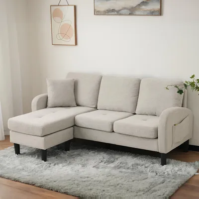 Produktbild von Sweiko L-förmiges Ecksofa mit Chaiselongue – 3-Sitzer Sofa, 166 x 118 x 77 cm, Atmungsaktiver Baumwoll-Leinenstoff, Kunststoffbeine, Modulares Design, Ideal für Wohnzimmer, Apartments und Büros