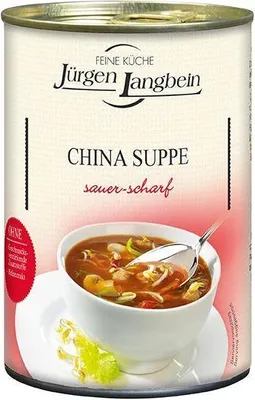 Produktbild von Jürgen Langbein China Suppe 400 Ml Dose Sauer-scharfer Geschmack Ohne geschmacksverstärkende Zusatzstoffe Glutenfrei Lactosefrei