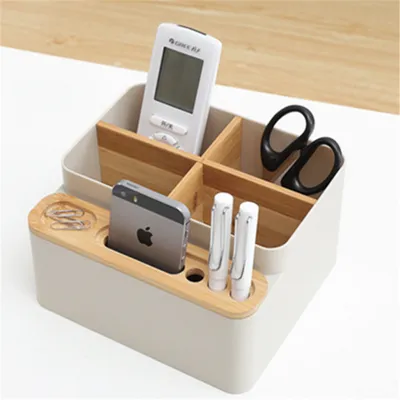 Produktbild von Büroaufbewahrungsboxen,Büromaterial Holz Aufbewahrungsbox,Mehrzweck-Bürostifthalter Abnehmbarer Schreibtisch Bürobedarf Organizer