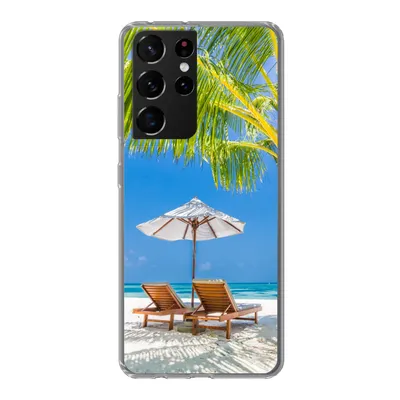 Produktbild von MuchoWow® Handyhülle Schutzhülle Hülle für Samsung Galaxy S21 Ultra Palme - Strandkorb - Sonnenschirm Silikon Softcase Handy Hülle - Mobiltelefon