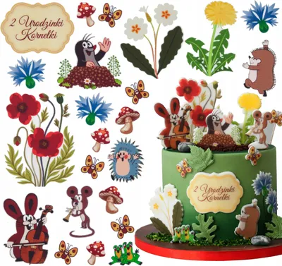 Produktbild von Sweetfanaberia | Tortendekorationsset, Tortenwaffelset - Geburtstagsoblaten Maulwurf (Kleiner Maulwurf), Figuren & Schriftzug Tafel