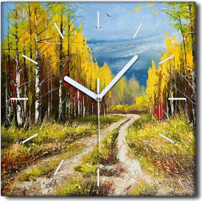 Produktbild von Coloray Uhr auf Leinwand 30x30 cm Wand Uhr Dekoration Wohnzimmer Segeltuch weiße Zeiger -Landschaftskunst Herbst
