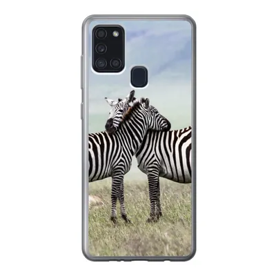 Produktbild von MuchoWow® Handyhülle Schutzhülle Hülle für Samsung Galaxy A21s Zebras - Gras - Schwarz - Weiß Silikon Softcase Handy Hülle - Hartschale