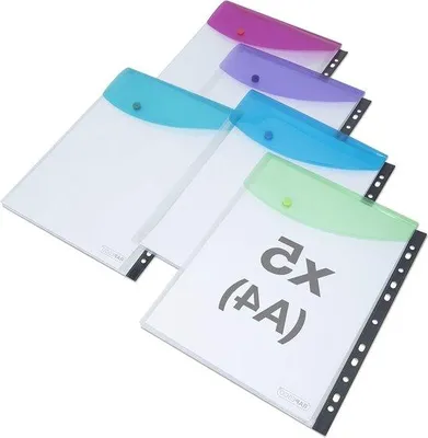 Productafbeelding van Documentenmap met drukknop - A4 - Transparant - Set van 5 stuks