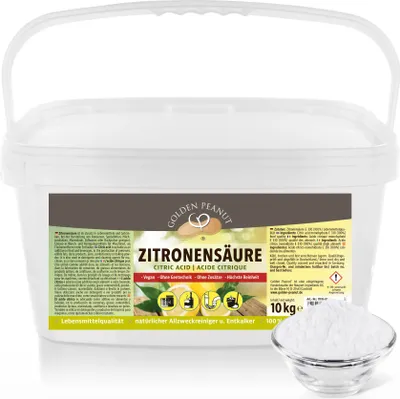 Produktbild von GOLDEN PEANUT Zitronensäure 10 kg – E-330 reine Citronensäure, Lebensmittelqualität, ohne Gentechnik, natürlich reinigen entkalken