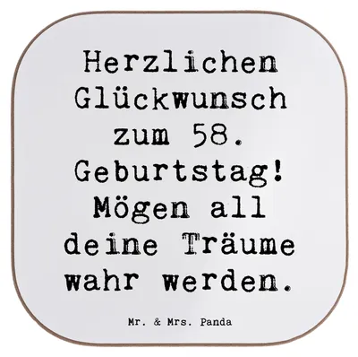 Produktbild von Mr. & Mrs. Panda Tischuntersetzer Spruch 58. Geburtstag - Weiß - Geschenk, Untersetzer für Gläser, gläseruntersetzer, Träume wahr werden, Geburtstagswünsche, Coaster