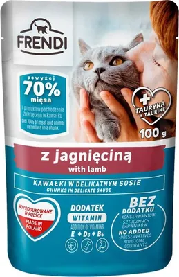 Obrázok produktu pre Frendi Kúsky pre mačky v jemnej omáčke s jahňacím mäsom 100G