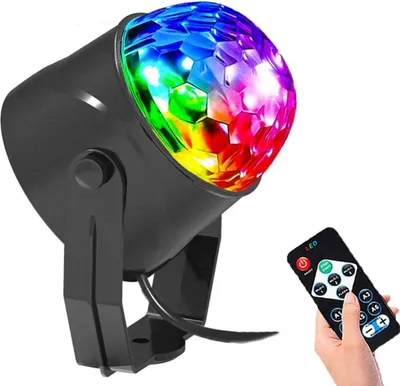 Produktbild von Discolicht, 2 Stück, 7 Farben, RGB-Diskokugel, 360°-Drehung mit Fernbedienung, tragbares Plug-and-Play-Bühnenlicht mit Sprachsteuerung für Party-Bar-Club-Hochzeitsdekor