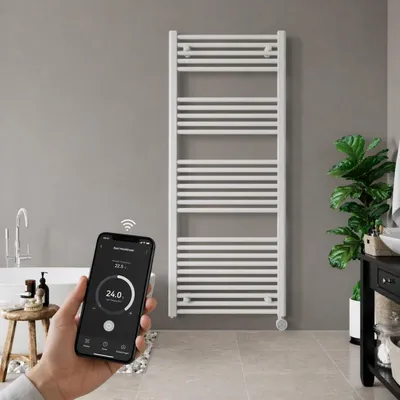 Obrázek produktu pro Elektrický radiátor do koupelny, rozměry 1475 x 500 mm, s Wi-Fi a aplikací