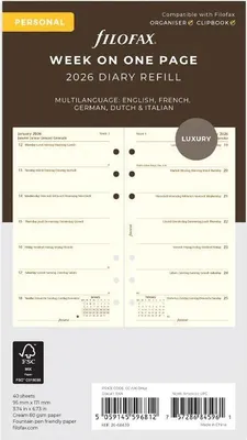 Produktbild von FILOFAX Kalendereinlage 2026 - Personal - 1 Woche = 1 Seite - Baumwolle creme - mehrsprachig - 26-68439