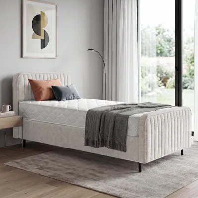 Produktbild von BEAUTYSOFA | Polsterbett LAMI 90x200 cm - Einzelbett mit Bettkasten & Matratze MEDIRO ERGO+ H2 Kopfteil und Latenrost - Jugendbett Hellbeige