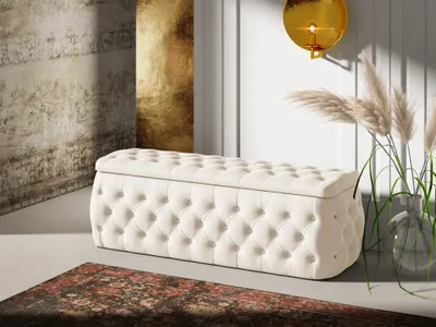 Produktbild von Polsterhocker mit Stauraum Betthocker SEVRA 180x50x45 cm Elisa Velvet Cremeweiss