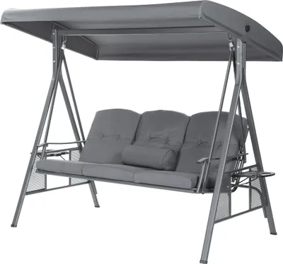 Produktbild von HOME DELUXE - Hollywoodschaukel DESCANSO Grau - 3-Sitzer, B/H/L 115cm x 195cm x 198cm, inkl. Getränkehalter, Sitz- und Rückenkissen I Gartenliege Gartenlounge Schaukelliege