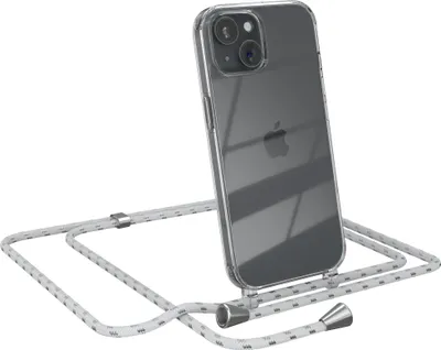 Produktbild von EAZY CASE Handykette kompatibel mit Apple iPhone 15, Handyhülle mit Umhängeband, Handykordel, Schutzhülle Clear, Band in Weiß