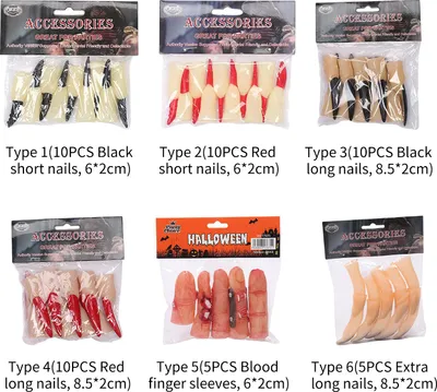 Obrázek produktu pro 10dílná halloweenská sada prstů se strašidelnými, děsivými čarodějnickými nehty pro cosplay, párty, žert, hračky, festivaly, rekvizity