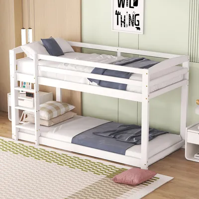 Image de OKWISH Lit superposé 90x200 cm, Cadre Bois Massif, 15 Lattes, Blanc