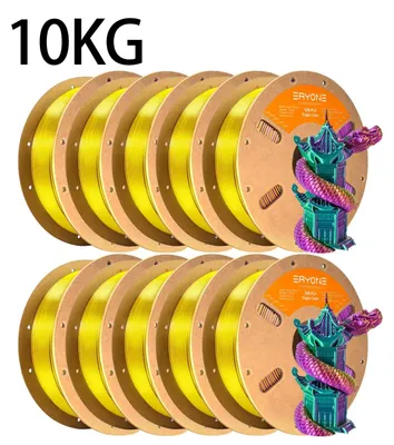 Produktbild von Tri-Color Silk PLA Filament - 3D Drucker Filament - 1,75 mm PLA - 10 kg Spulenpaket - Toleranz ±0,03 mm - Grün Lila Gelb