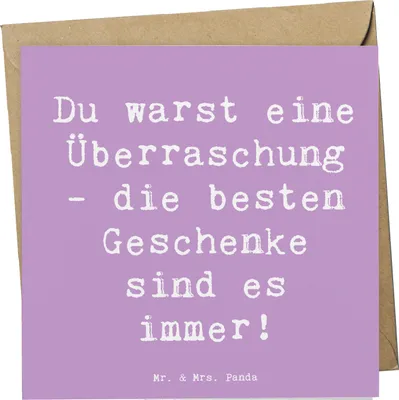 Produktbild von Mr. & Mrs. Panda Grußkarte Spruch Überraschung Adoptivkind - Lavendeltraum - Geschenk, Verwandte, Familienbande, Liebe, Glückwunschkarte, Klappkarte, doppelkarte, Familie