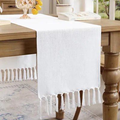 Immagine prodotto di Runner da tavolo bianco, cotone e lino, 33 x 275 cm