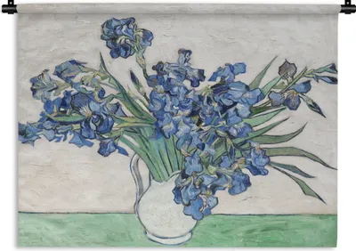 Produktbild von MuchoWow® Wandteppich Wandbehang Vase mit Schwertlilien - Vincent van Gogh 90x67.5 cm Tapisserie Dekoration Wandtuch - Fototeppich - Wand-Skulpturen
