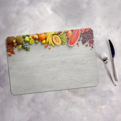 Produktbild von Tischset 6x45x30 cm + 6x10fi cm Platzset Tischmatte Platzmatte Untersetzer - Früchte auf Holz