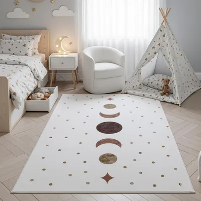 Produktbild von SIMPEX Kinderteppich Mondphasen für Kinderzimmer Boho Design fördert Kreativität und ruhiges Spielen Größe: 160x230 cm , Farbe: Creme-6