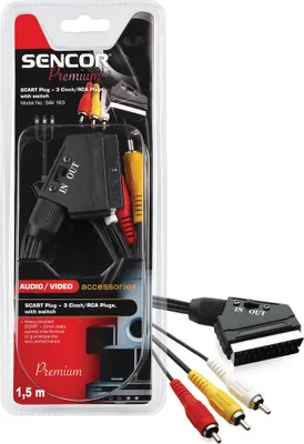 Obrázok produktu pre SENCOR SAV 163-015 AV kábel, SCART konektor s prepínačom - 3x Cinch/RCA konektor, dĺžka 1,5 m
