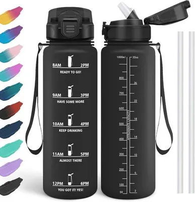 Produktbild von Famanu Wasserflasche 1L für kohlensäurehaltige Getränke - BPA-frei, mit Strohhalm, ideal für Schule, Fahrrad und Fitness
