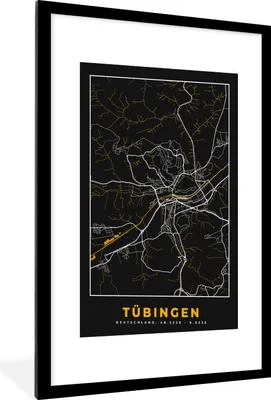 Produktbild von MuchoWow® Gerahmtes Poster Deutschland - Schwarz und Gold - Tübingen - Stadtplan - Karte 60x90 cm - Poster mit Schwarzem Bilderrahmen Wandposter Rahmen Foto Bilder - Dekoration - Wandposter Wohnzimmer - Hochwertig