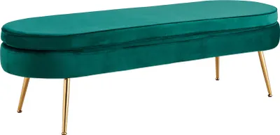 Produktbild von SalesFever Sitzpouf oval lang | mit hohem Sitzkissen | Bezug Samt | Beine Metall | B 142 x T 45 x H 41 cm | grün – goldfarben