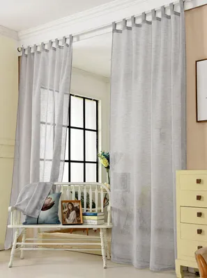Immagine prodotto di Tenda trasparente con passanti, effetto lino | Grigio chiaro | 140x225 cm