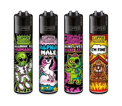 Produktbild von Clipper Feuerzeuge 4er Set Slogan 14
