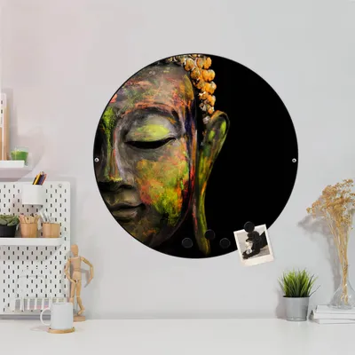 Produktbild von Design Stahlmagnettafel Schwarz Rund 47cm Bunter Buddha