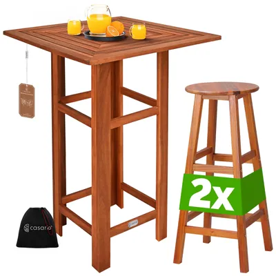 Obrázok produktu pre CASARIA® Barový stôl so stoličkou set vonkajší vnútorný drevo akácia 110x75x75cm odolný voči poveternostným vplyvom rustikálny masívny záhradný balkónový terasový nábytok barový stôl 2x barová stolička