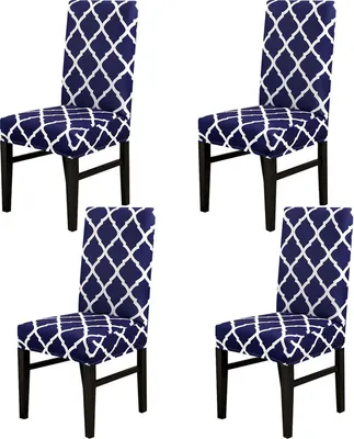 Produktbild von ele ELEOPTION Stuhlhülle, 4er-Pack Esszimmer-Stuhlhülle Stretch-Stuhlhülle Hohe Rückenlehne Stuhlschutzhülle Überzug, Marineblau