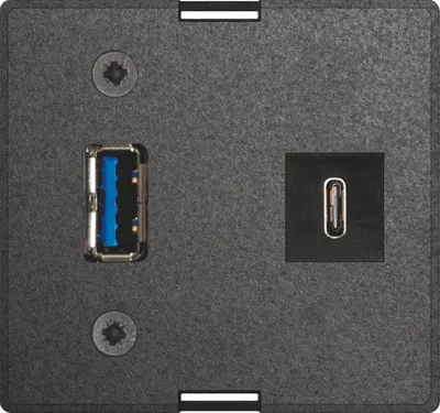 Produktbild von EVOline Wechselmodul USB C & A + Netzteil passend zu Einbausteckdosen, schwarz