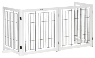 Produktbild von Absperrgitter Hund Freistehendes Schutzgitter mit Füßen 305 x 82 cm Holz Hundegitter Klappbar Treppenschutzgitter Hundeabsperrgitter für Treppen, Türen, Flur, 4 Paneelen, Weiß