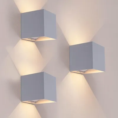 Produktbild von Ledvion - 3er Set, Wandlampe Innen / Aussen, Akku, IP44, Grau, 2700K, Warmweiß, Bewegungssensor, Wandlampe Auf und ab Einstellbarer Lichtstrahl, Wandleuchte, Aluminium, für Wohnzimmer Garten
