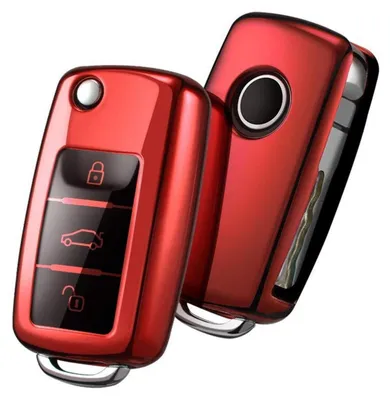 Productafbeelding van Sleutelbeschermhoes voor VW Polo, Passat, Skoda, Seat, 3 knoppen, rood, TPU siliconen