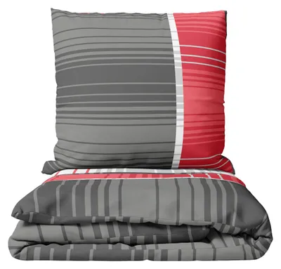 Produktbild von Mikrofaser Bettwäsche 135x200cm 2-teilig Set Anthrazit Rot mit Reißverschluss