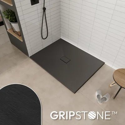 Produktbild von i-flair SMC Duschwanne 140x100 cm – 26 mm flach inkl. Ablaufgarnitur mit Deckel, Schwarz