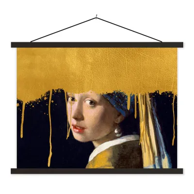 Obrázok produktu pre MuchoWow® Textilný plagát - Vermeer - Dievča s perlovou náušnicou - Zlato - 120x90cm - S čiernymi lamelami