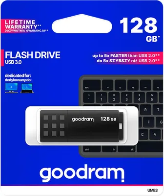 Zdjęcie produktu dla Goodram UME3, 128 GB, USB Typu-A, 3.2 Gen 1 (3.1 Gen 1), 60 MB/s, Pokrywka, Czarny