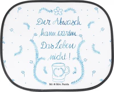 Produktbild von Mr. & Mrs. Panda Sonnenblende Auto Der Abwasch kann warten - Geschenk, Leben Spruch, Lebensweisheit, Seitlicher Sonnenschutz, Reise, saugnapf, Weisheit, für Autoscheiben