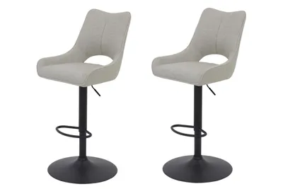 Produktbild von Hela Tische, 2er Set Barhocker Rockport, Bezug Webstoff Beige, Drehgestell 360°; Höhenverstellbar mit Gasdruck, Ausschnitt im Rücken, 120kg belastbar